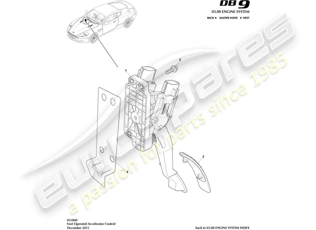 aston martin db9 (2004) diagrama de piezas del control del acelerador