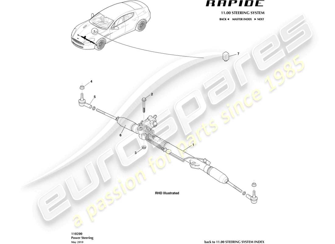 aston martin rapide (2018) cremallera de dirección diagrama de piezas