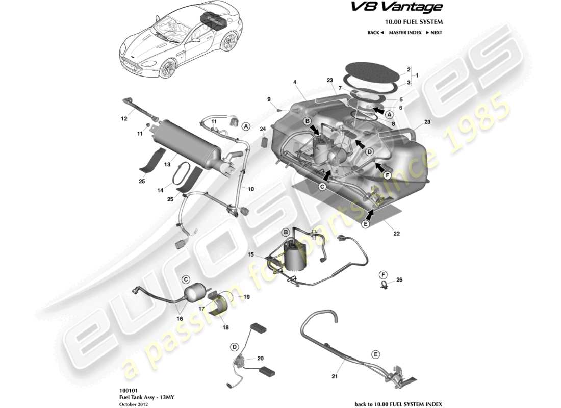 aston martin v8 vantage (2018) conjunto del tanque de combustible, 13my en el diagrama de piezas