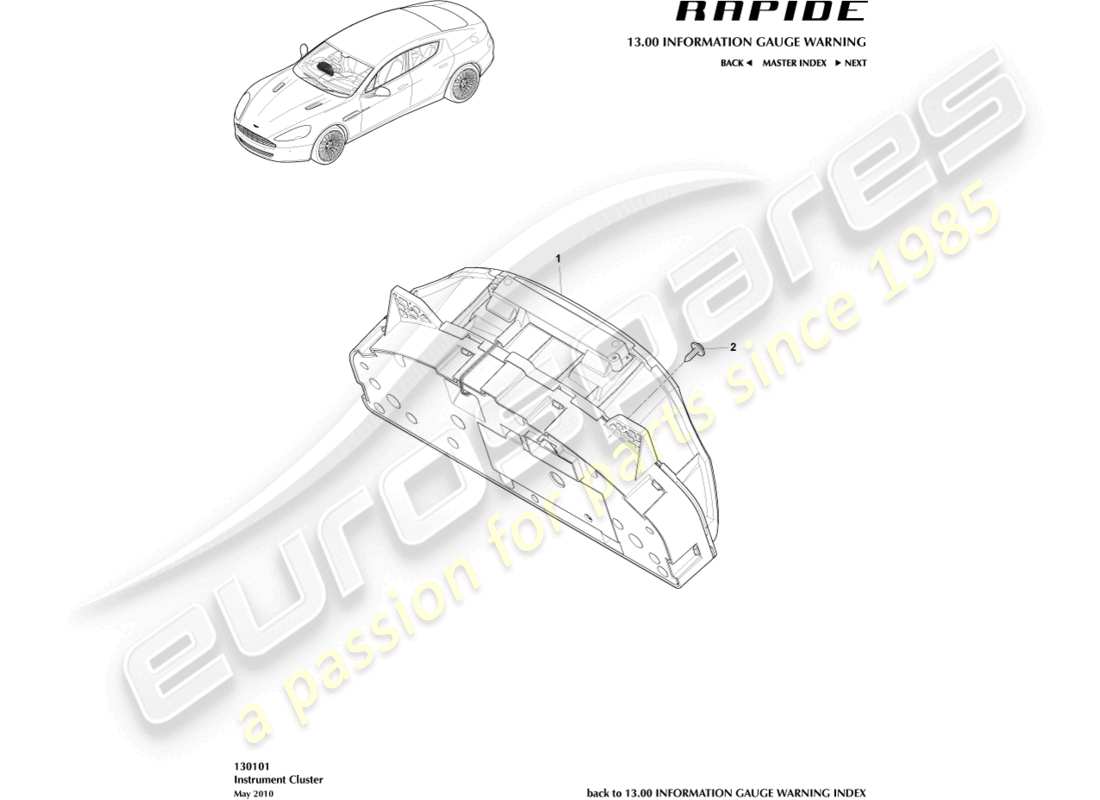 aston martin rapide (2017) combinación de instrumentos diagrama de piezas