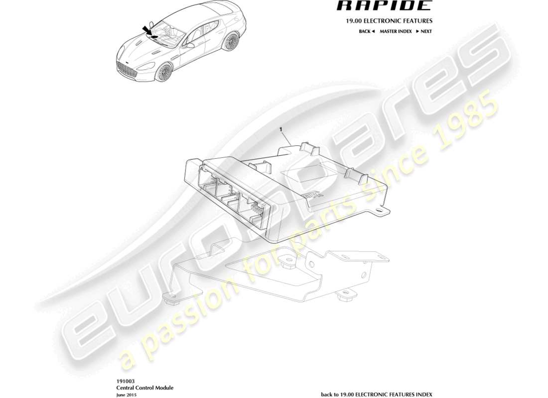 aston martin rapide (2019) módulo electrónico central diagrama de piezas