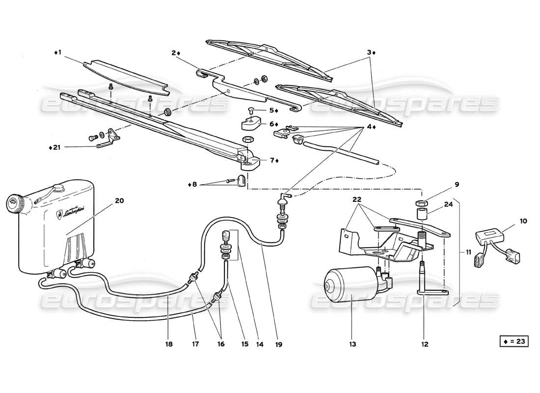 lamborghini diablo gt (1999) limpiaparabrisas diagrama de piezas