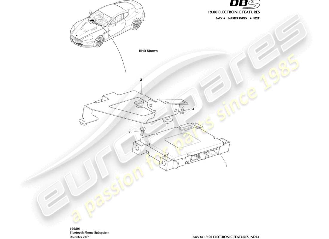 aston martin dbs (2010) subsistema bluetooth diagrama de piezas