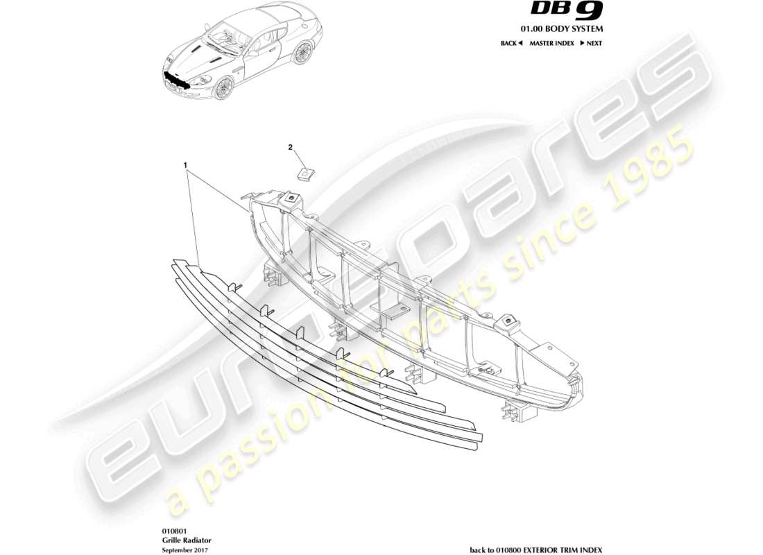 aston martin db9 (2012) rejilla del radiador diagrama de piezas