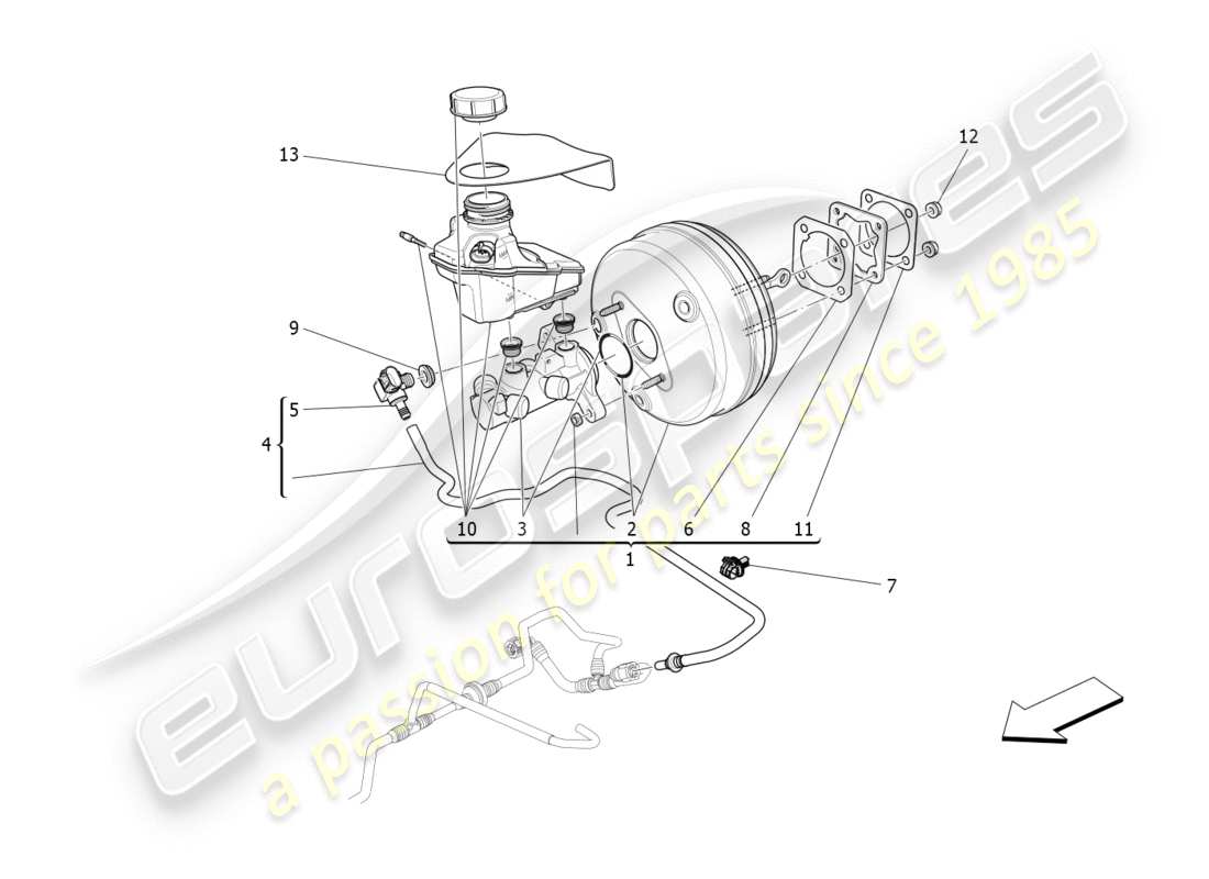 maserati qtp 3.0 bt v6 410hp (2014) diagrama de piezas del servosistema de freno