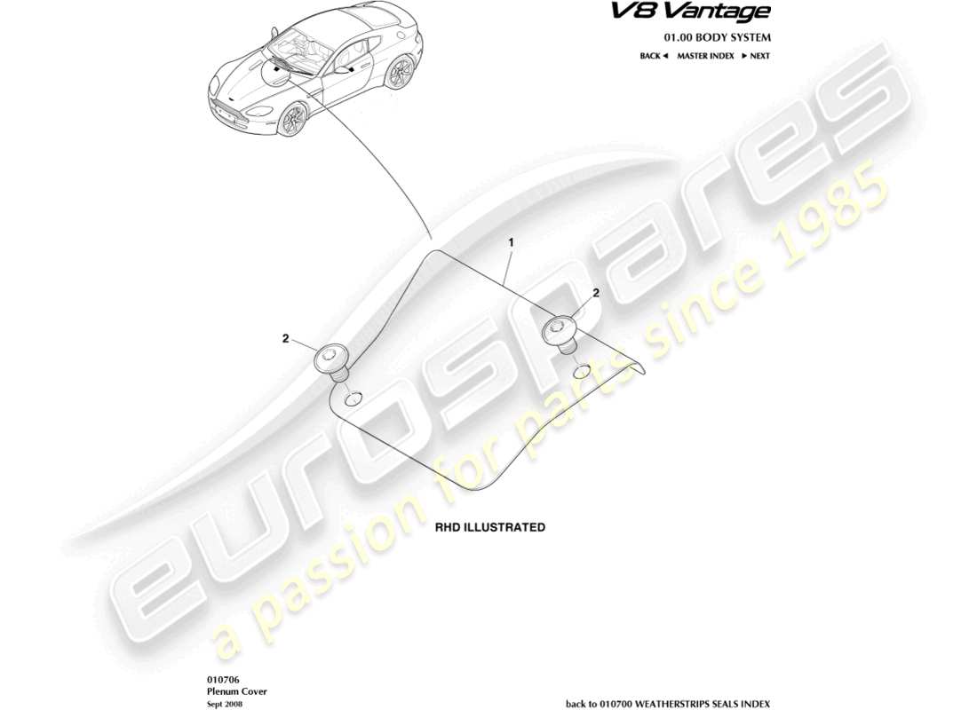 aston martin v8 vantage (2018) diagrama de piezas de la cubierta del pleno
