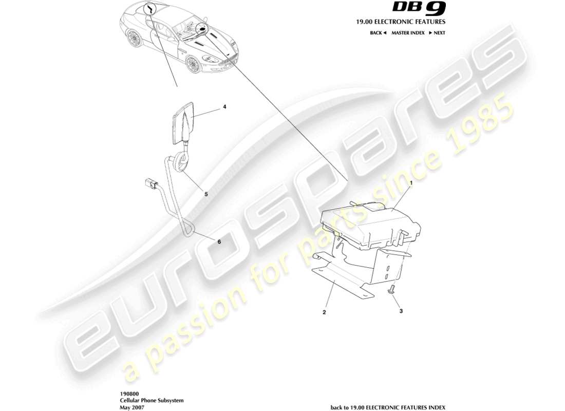 aston martin db9 (2010) diagrama de piezas del subsistema telefónico callular