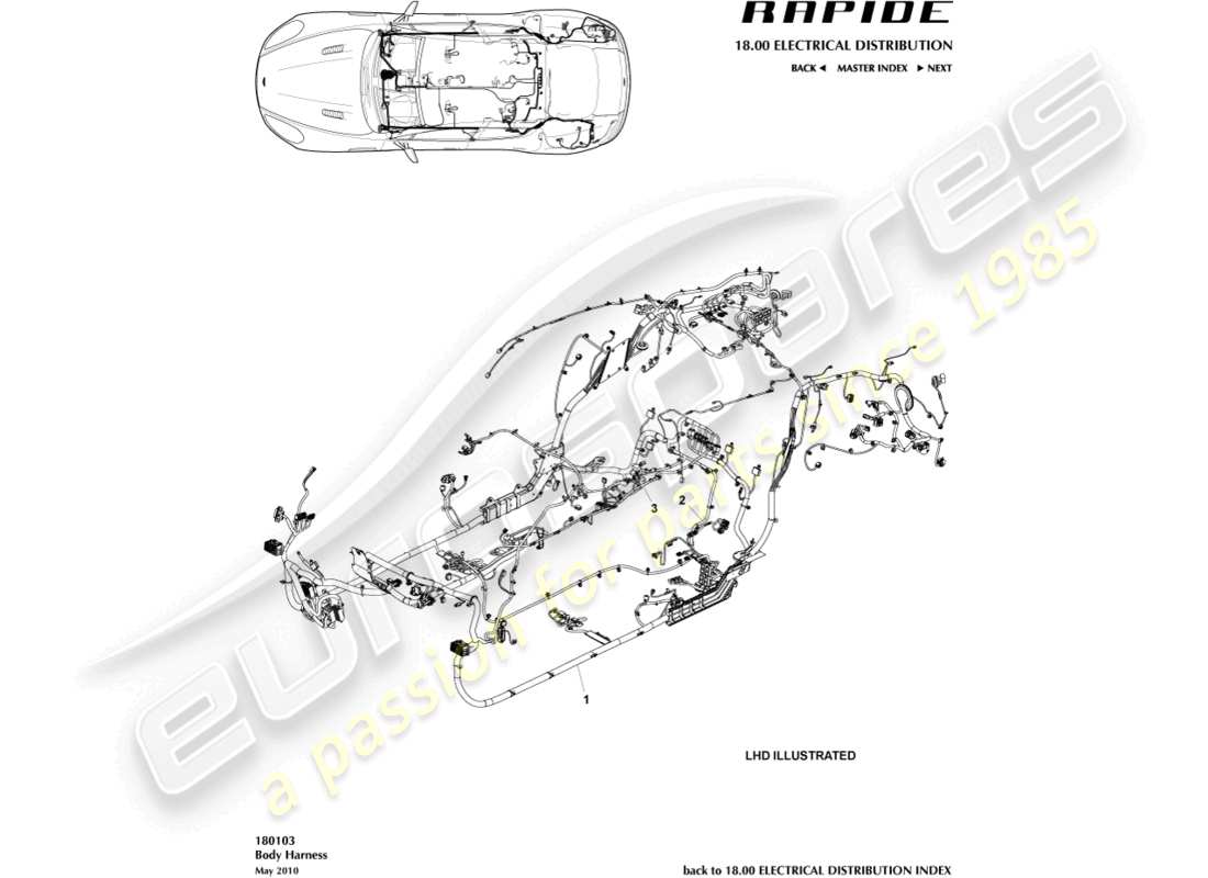 aston martin rapide (2016) arnés para el cuerpo diagrama de piezas