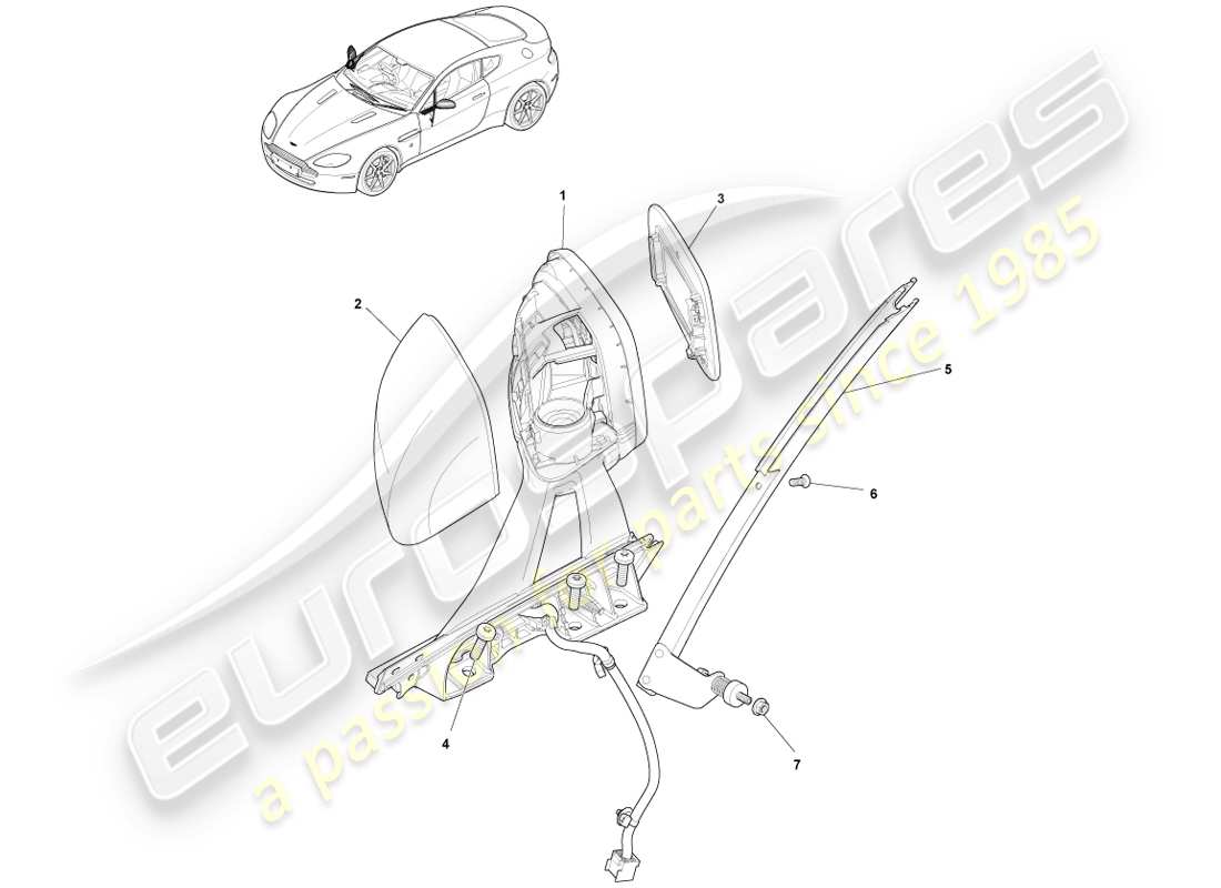 aston martin v8 vantage (2005) diagrama de piezas de los espejos retrovisores exteriores