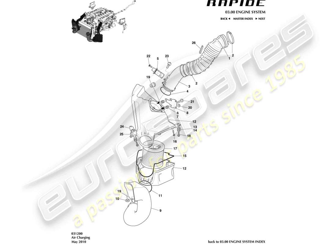 aston martin rapide (2014) carga de aire diagrama de piezas
