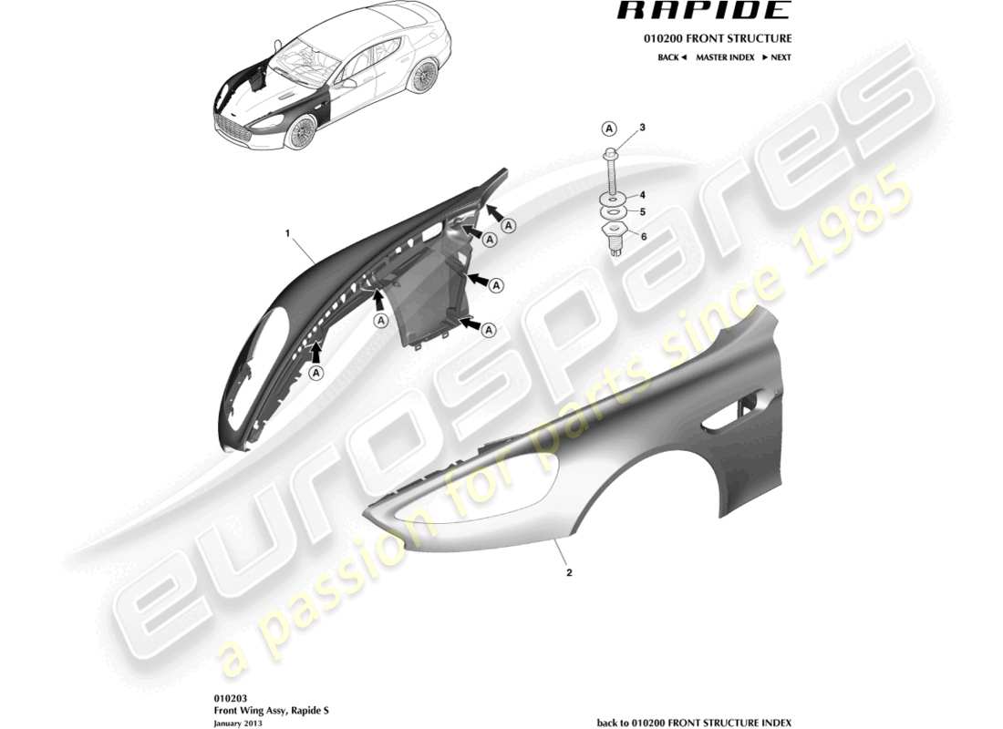 aston martin rapide (2014) alerones delanteros, s diagrama de piezas