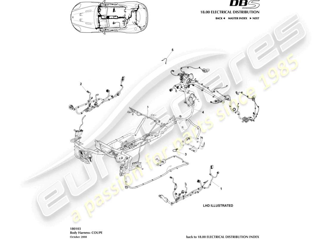 aston martin dbs (2013) arnés corporal, cupé diagrama de piezas