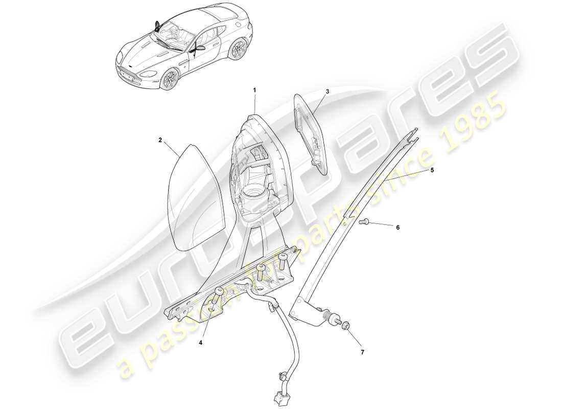 aston martin v8 vantage (2007) diagrama de piezas de los espejos retrovisores exteriores
