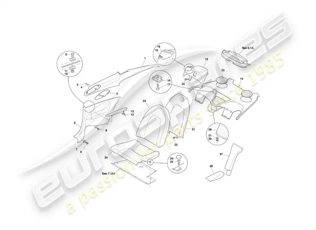 aston martin vanquish (2004) moldura trasera, 2+2 diagrama de piezas