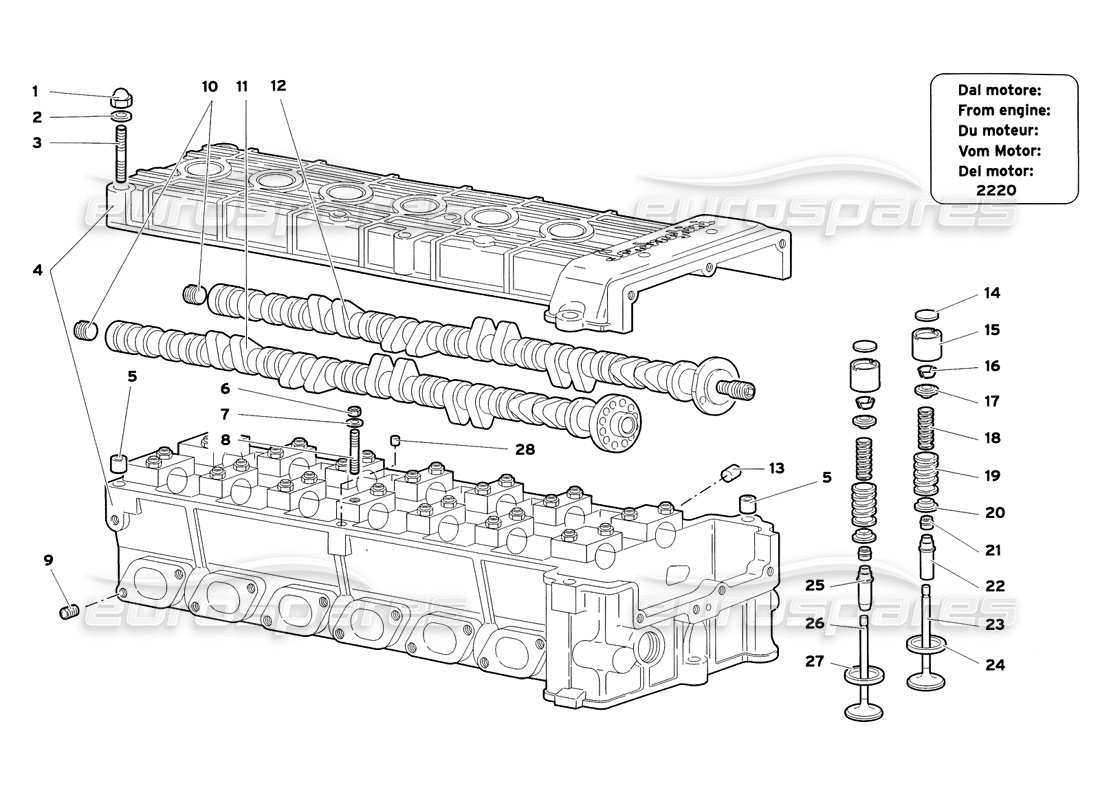 lamborghini diablo sv (1999) diagrama de piezas de la culata derecha