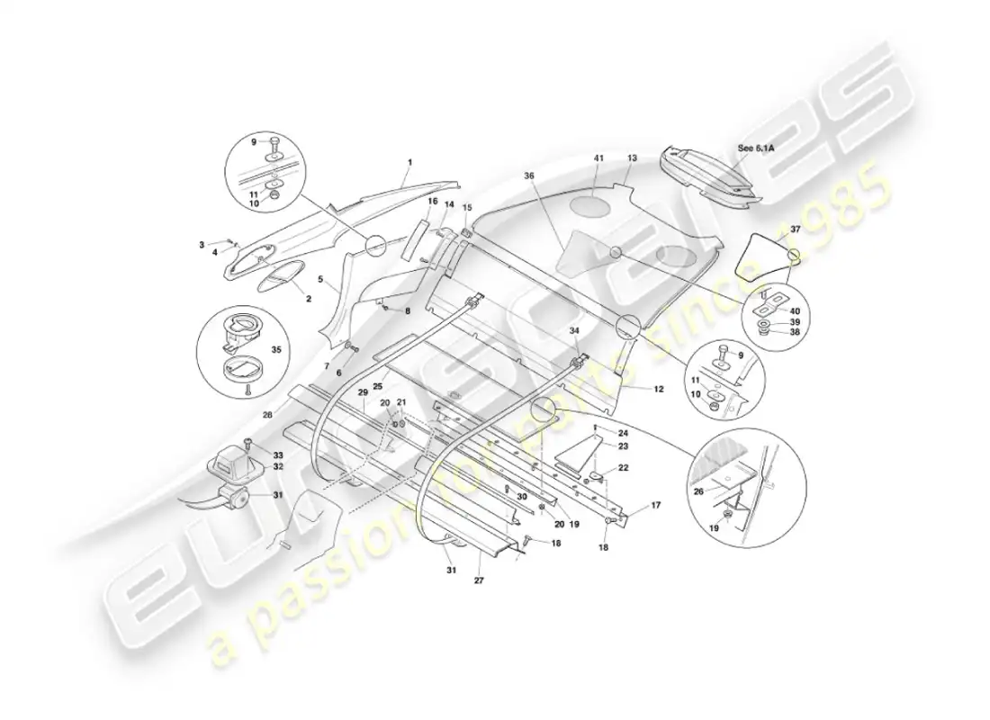 aston martin vanquish (2004) moldura trasera, 2+0 diagrama de piezas
