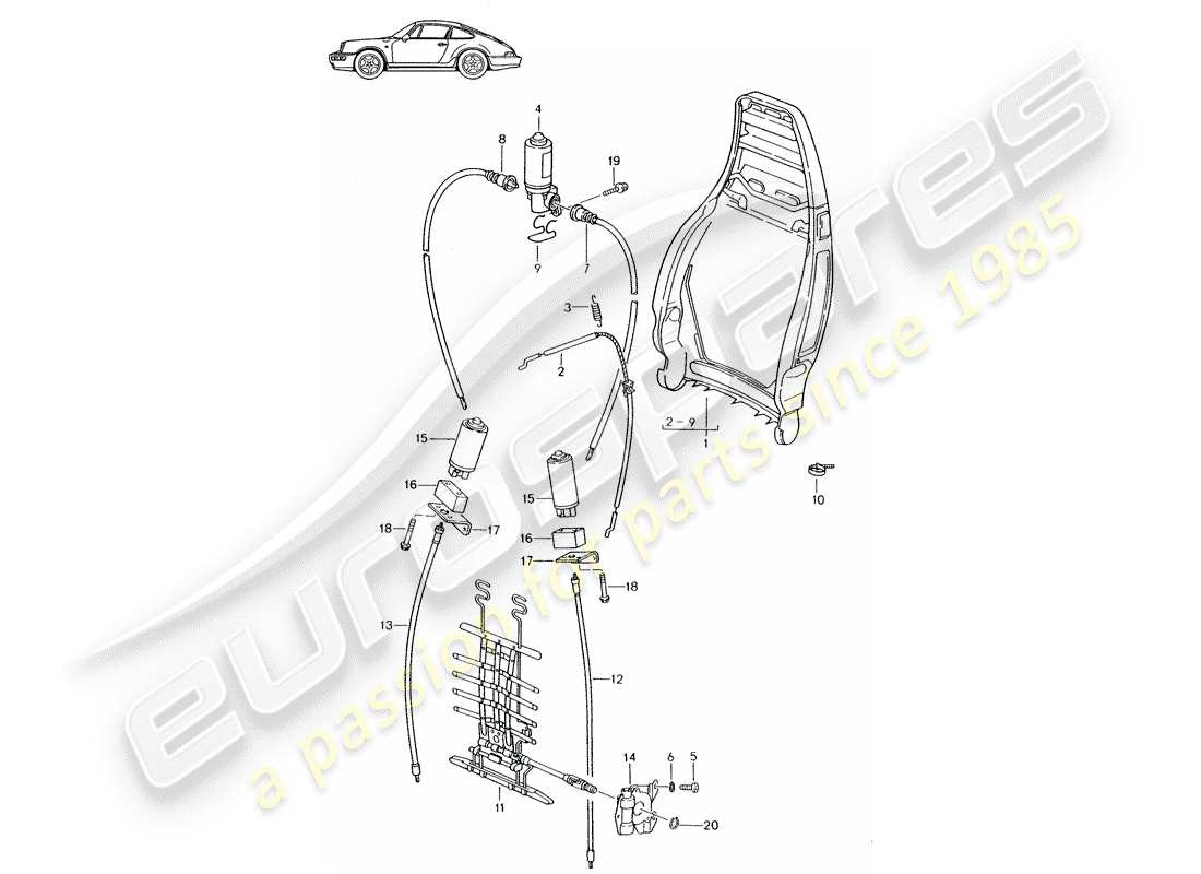 un diagrama de piezas del catálogo de piezas porsche 1994 (seats for 944/968/911/928)