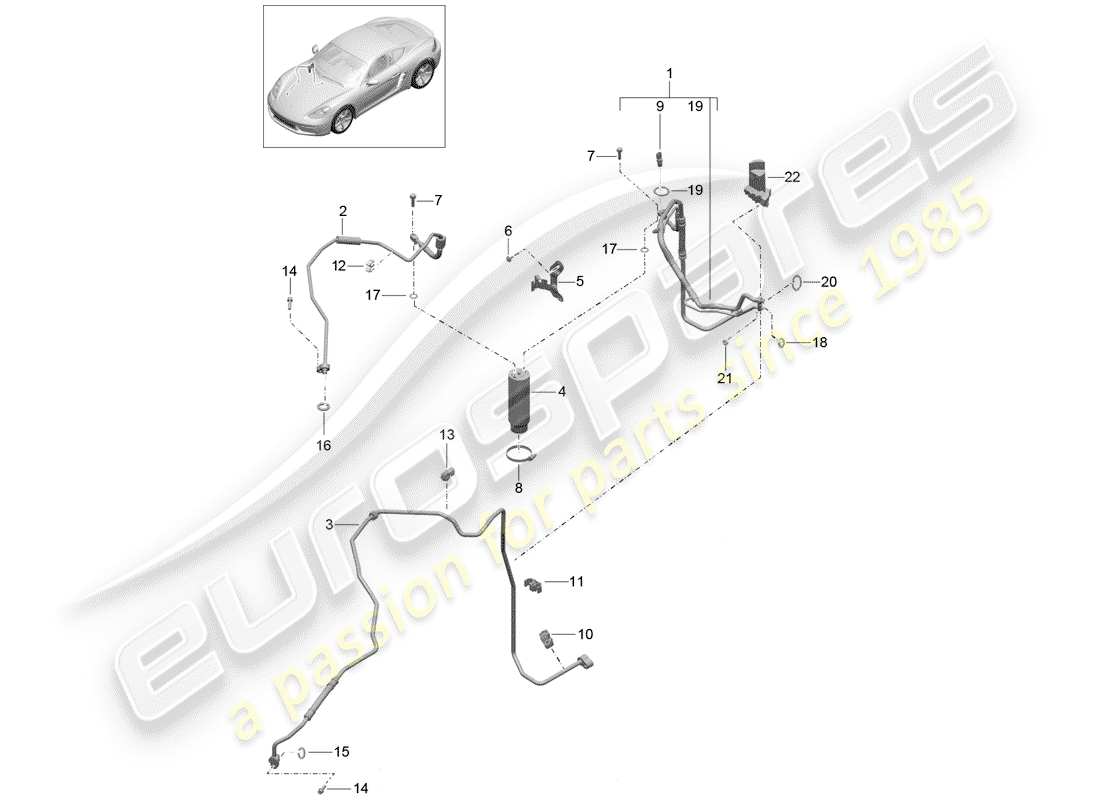 porsche 2020 (718 cayman) diagrama de piezas del circuito refrigerante