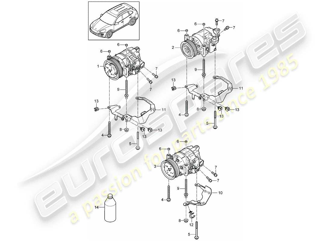 porsche cayenne e2 (2017) diagrama de piezas del compresor