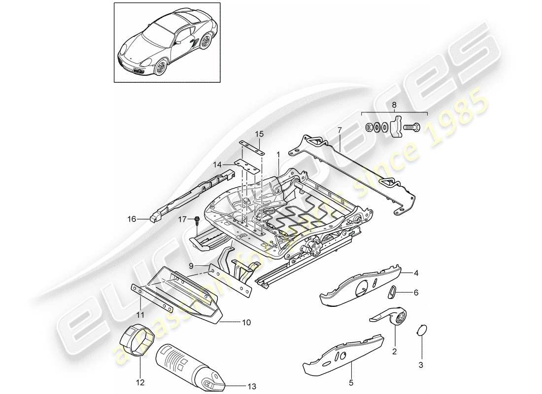 porsche cayman 987 (2009) diagrama de piezas del marco del asiento