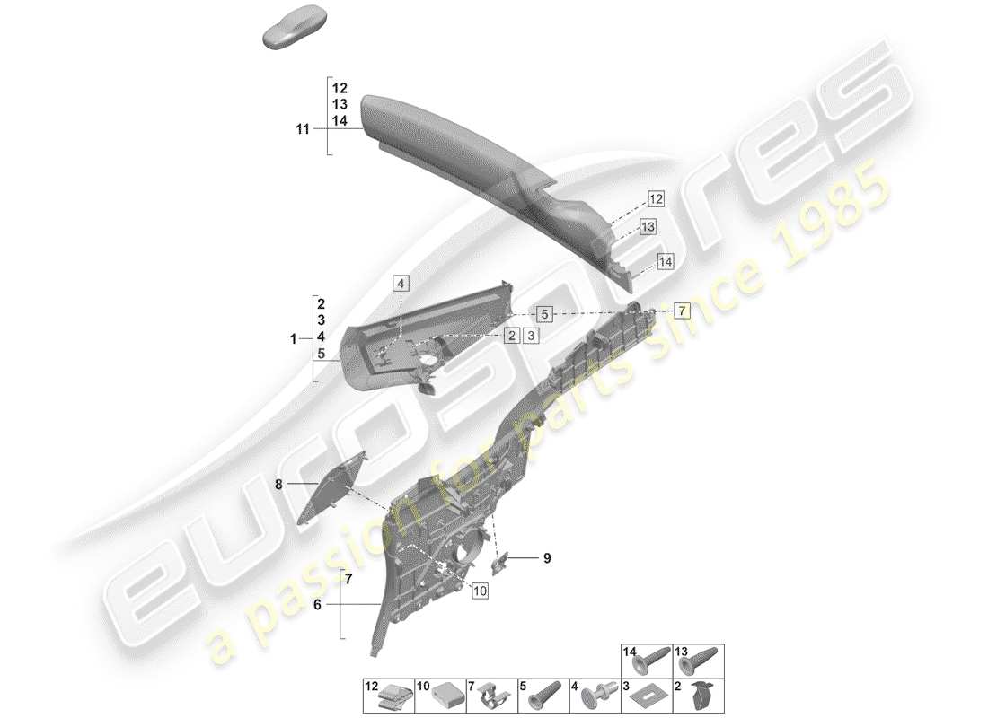 porsche 2020 (992-1) forro del pilar c diagrama de piezas
