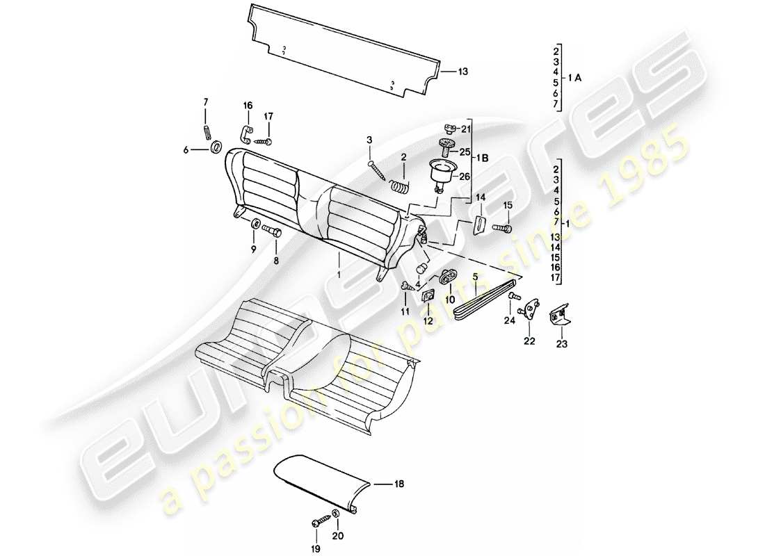 porsche 1985 (924) asiento de emergencia - piezas individuales diagrama de piezas
