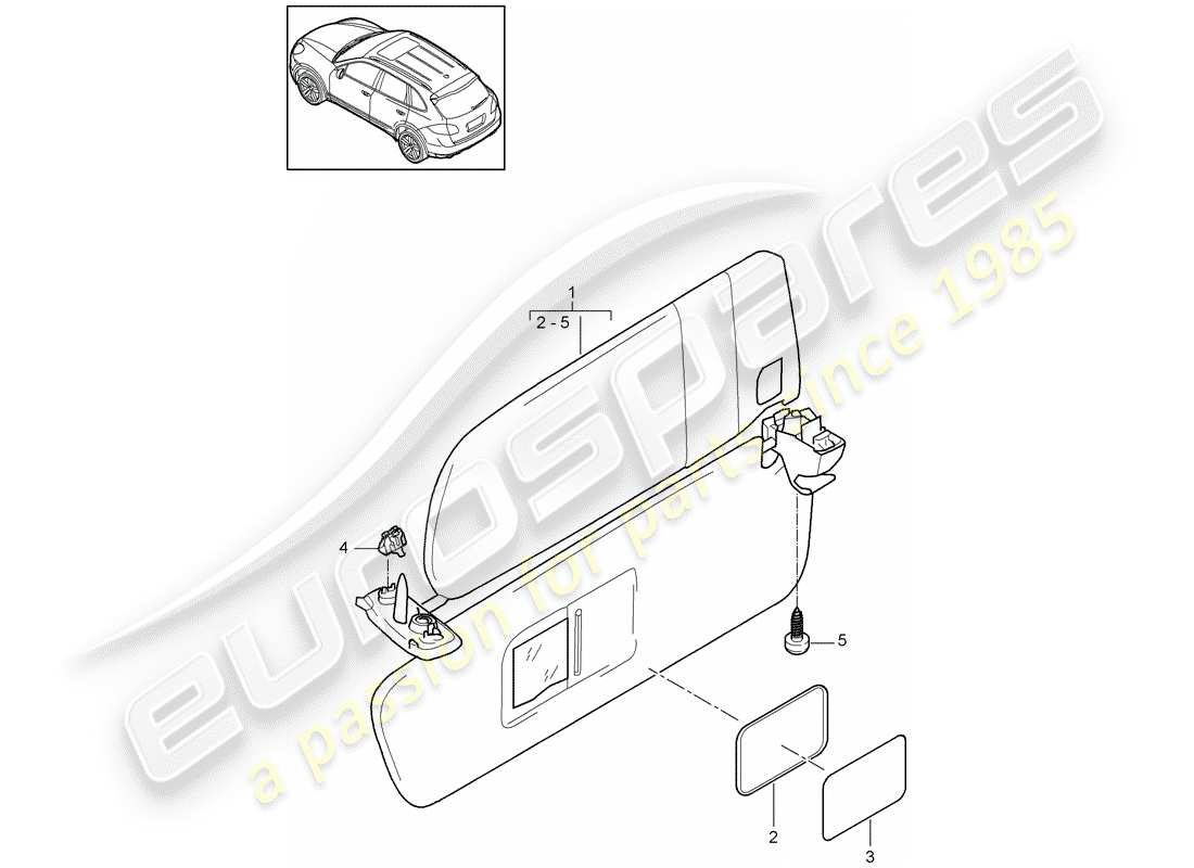 porsche 2016 (cayenne e2 92a) diagrama de piezas de las visores sun