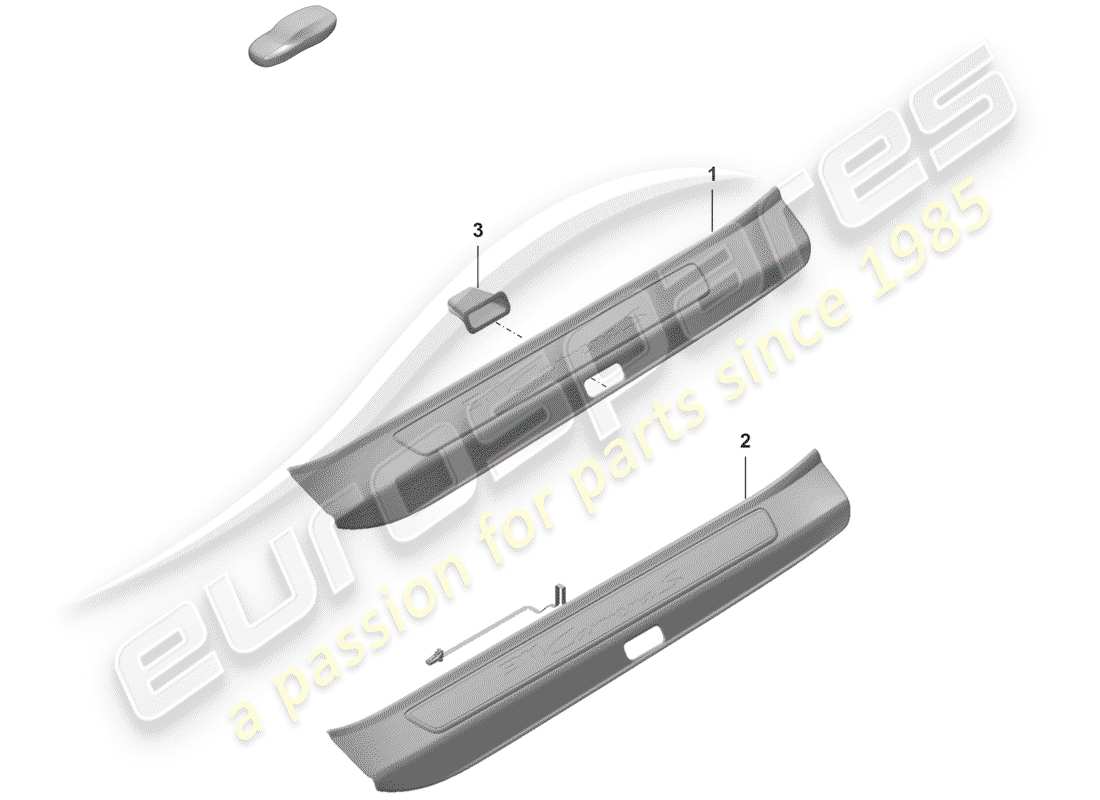 porsche 2020 (992-1) placa de protección - umbral con diagrama de piezas