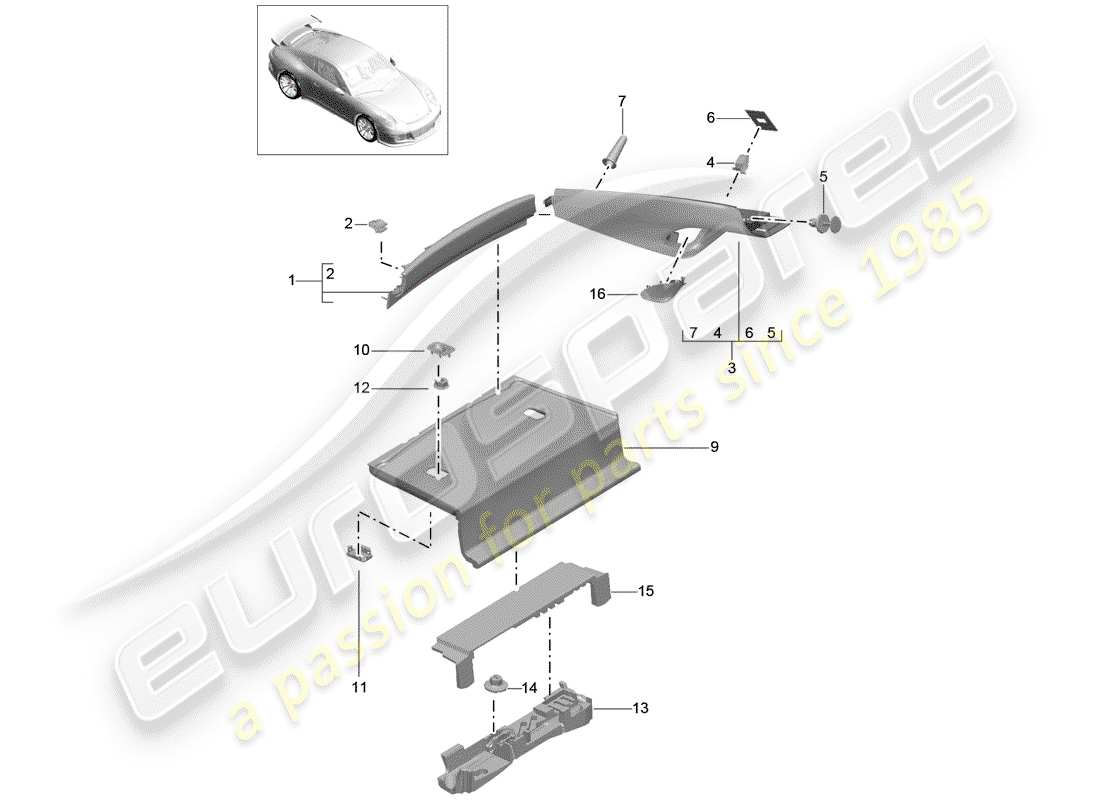 porsche 2016 (991-1 r/gt3/rs) adornos diagrama de piezas
