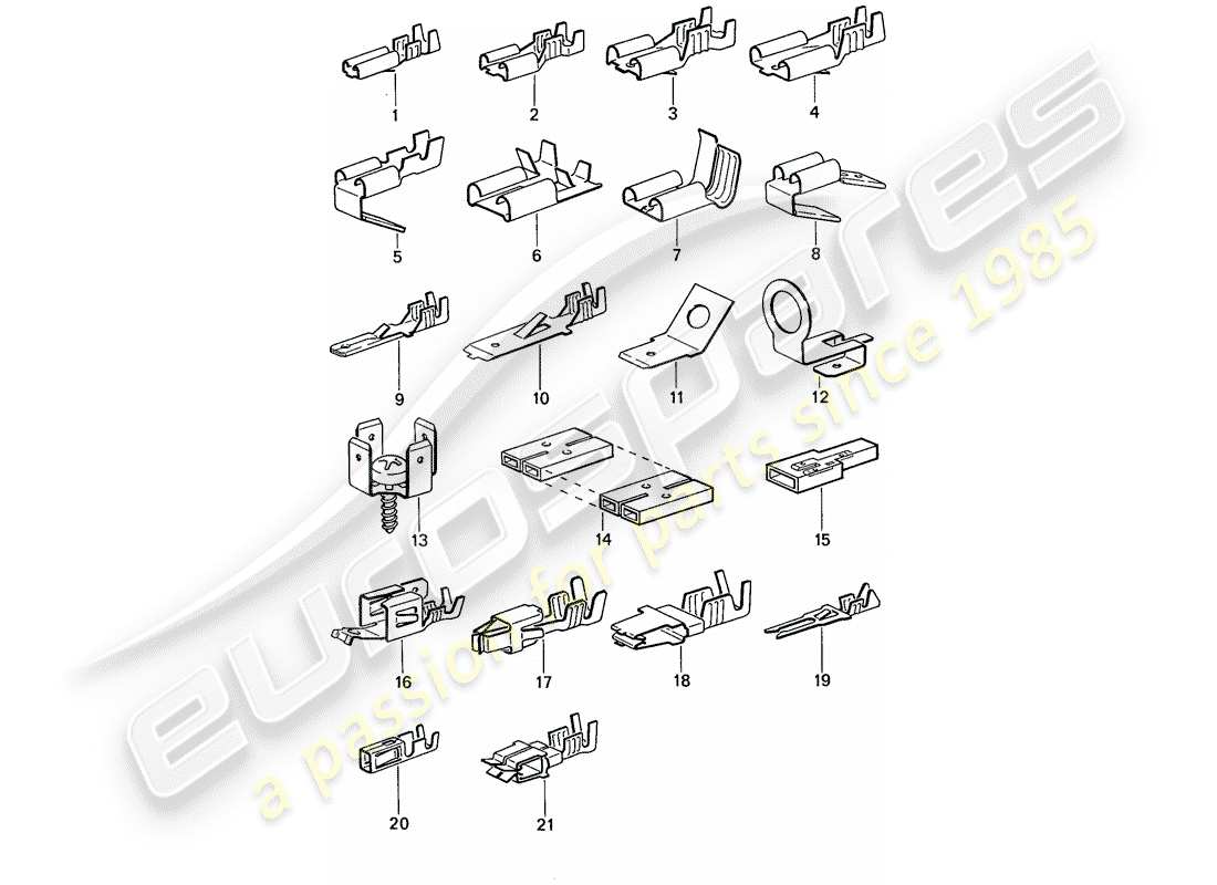 porsche 1991 (944) terminal de hoja macho - conector de empuje diagrama de piezas
