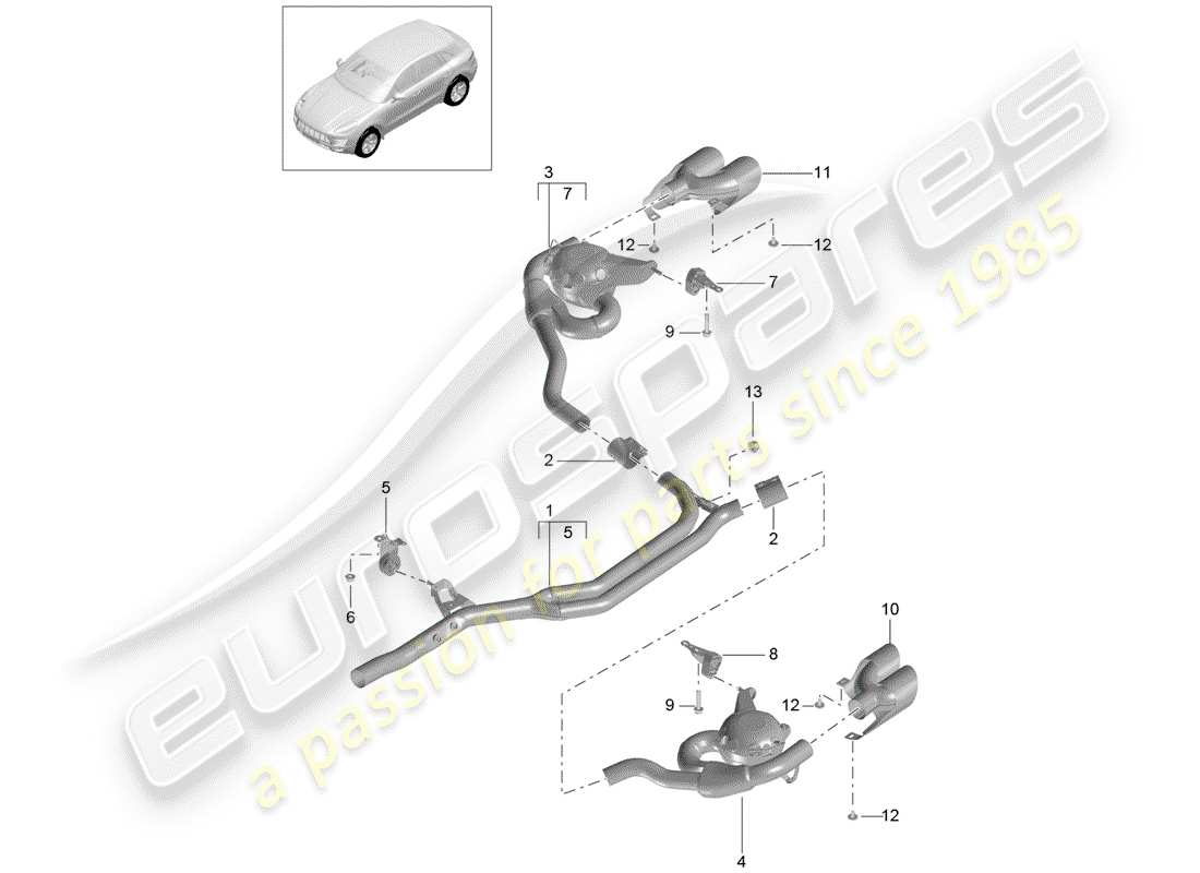 porsche 2016 (macan) sistema de escape diagrama de piezas