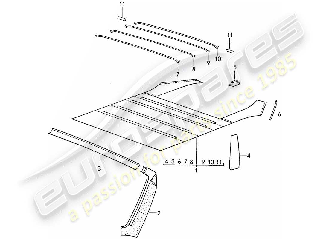 porsche 1987 (959) panel de adorno de techo diagrama de piezas