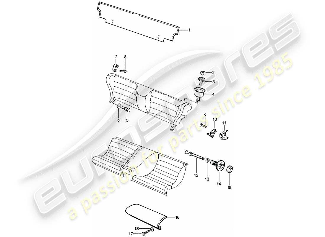 porsche 1988 (924s) asiento de emergencia - piezas individuales diagrama de piezas