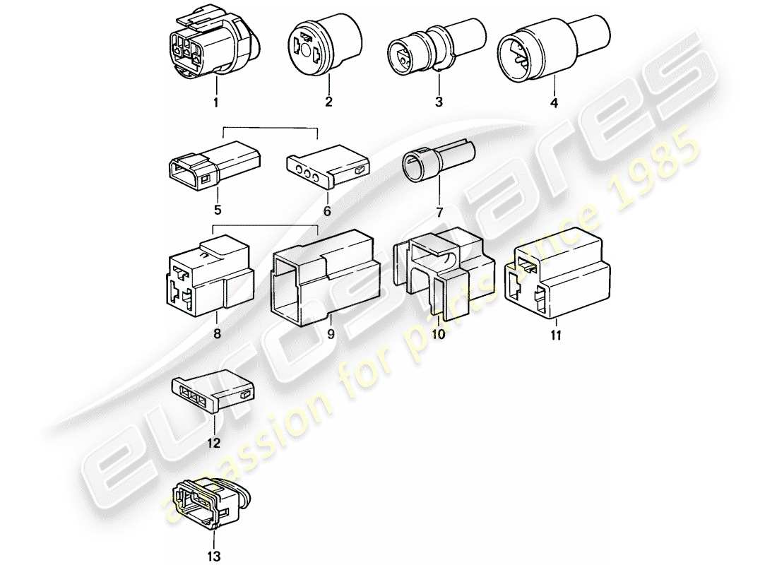 porsche 1988 (924s) carcasa del conector - 3-pole diagrama de piezas