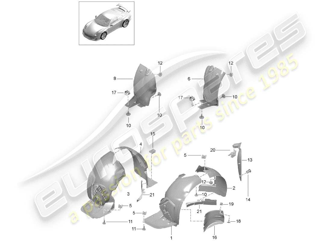 porsche 991r/gt3/rs (2015) diagrama de piezas del protector de la caseta de timón