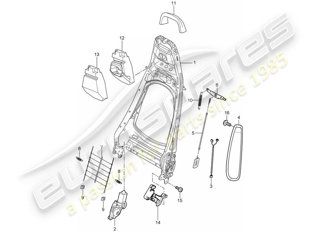 porsche 2009 997-2 turbo / gt2 diagrama de piezas del marco del respaldo