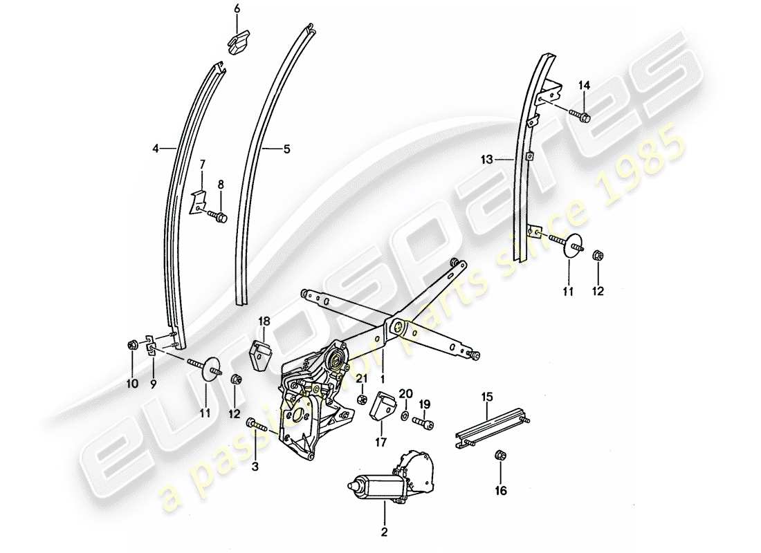 porsche 1991 (944) regulador de ventana - canal de vidrio diagrama de piezas
