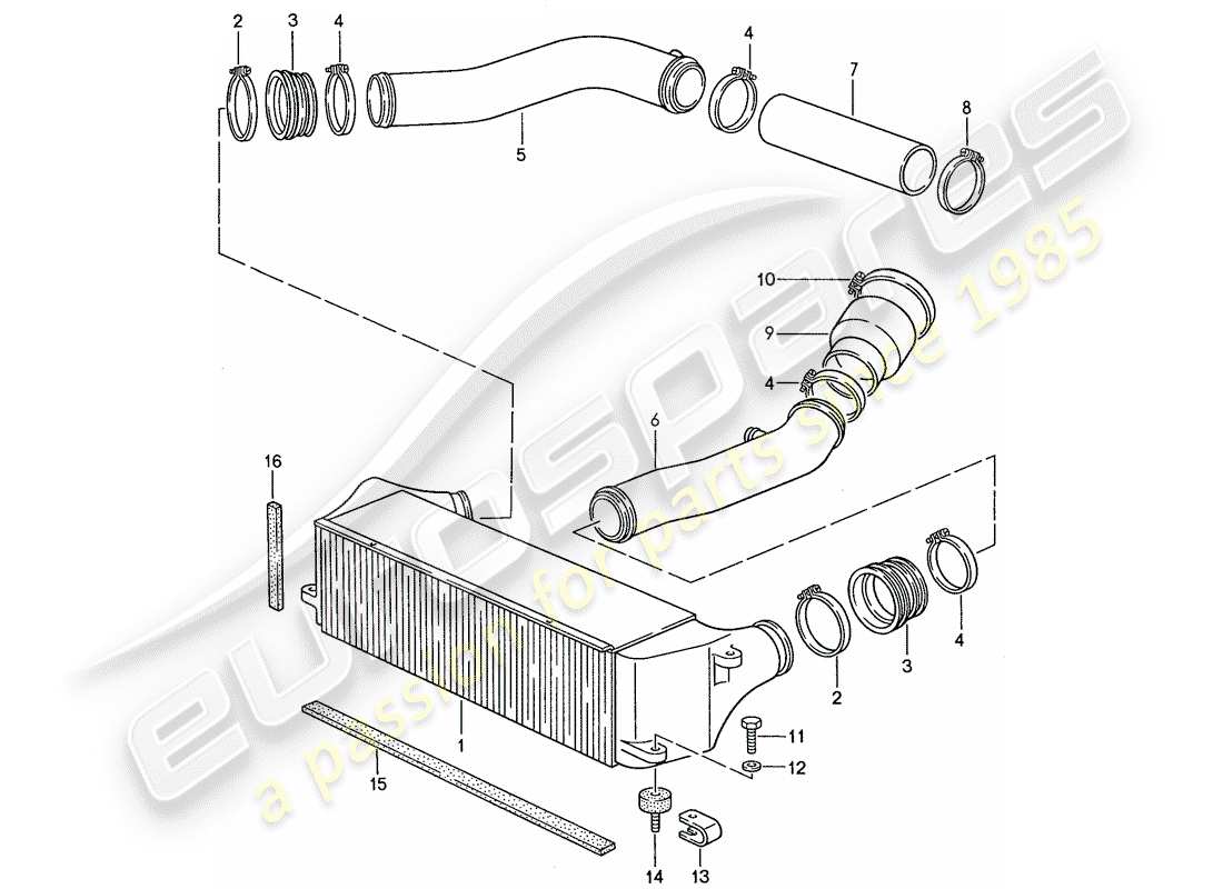 porsche 1991 (944) diagrama de piezas del enfriador de aire de carga