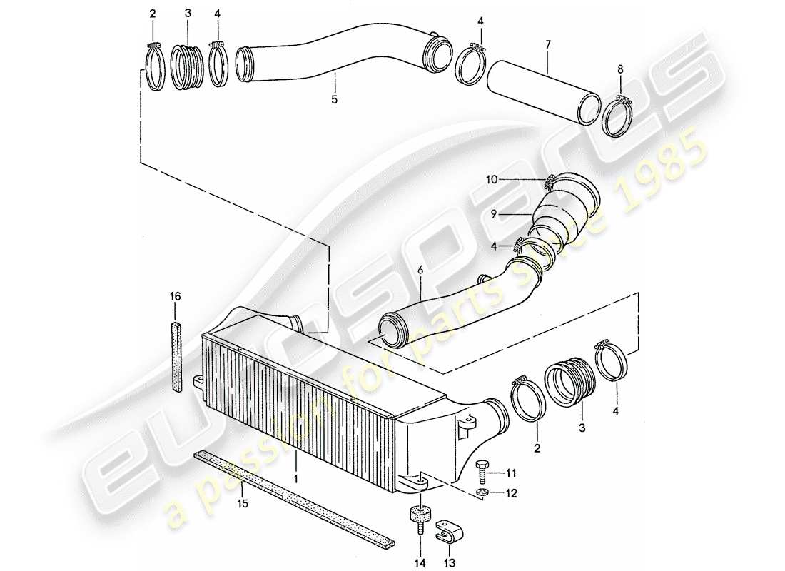 porsche 944 (1991) diagrama de piezas del enfriador de aire de carga