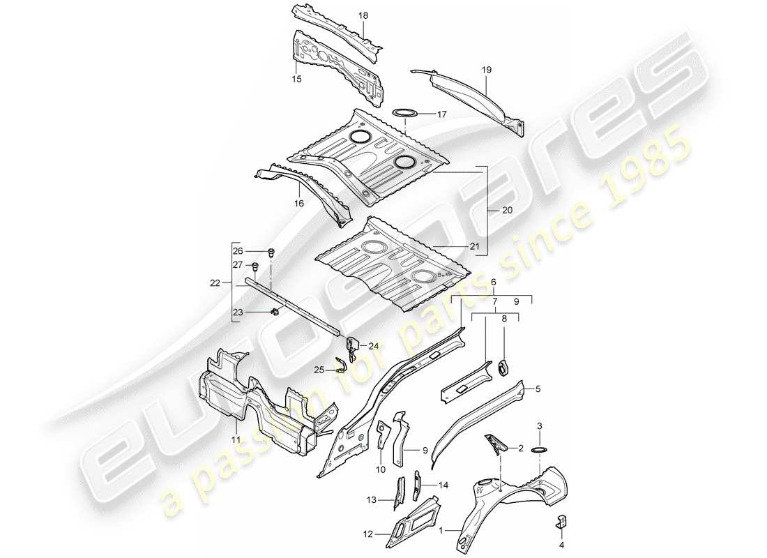 porsche 2006 (987 cayman) diagrama de piezas del extremo trasero