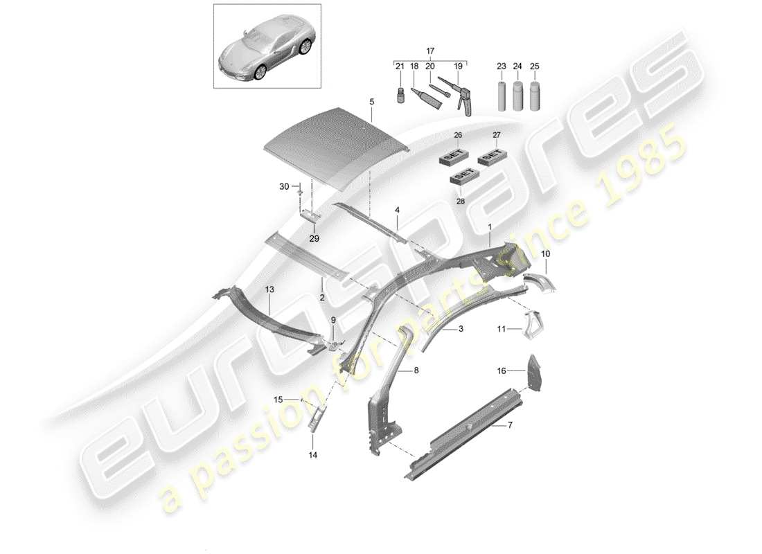 porsche 2016 (981 cayman) techo diagrama de piezas