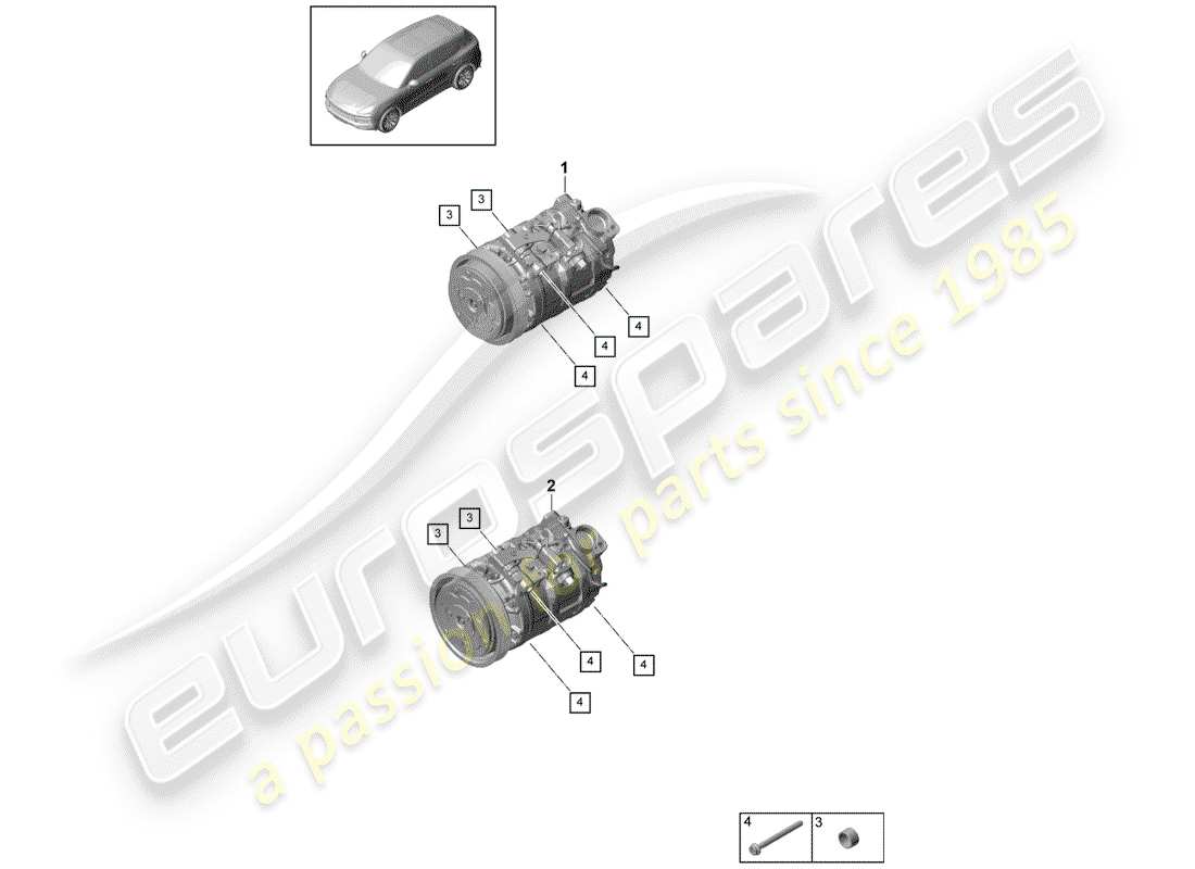 porsche 2020 (cayenne e3 9ya/9yb) diagrama de piezas del compresor
