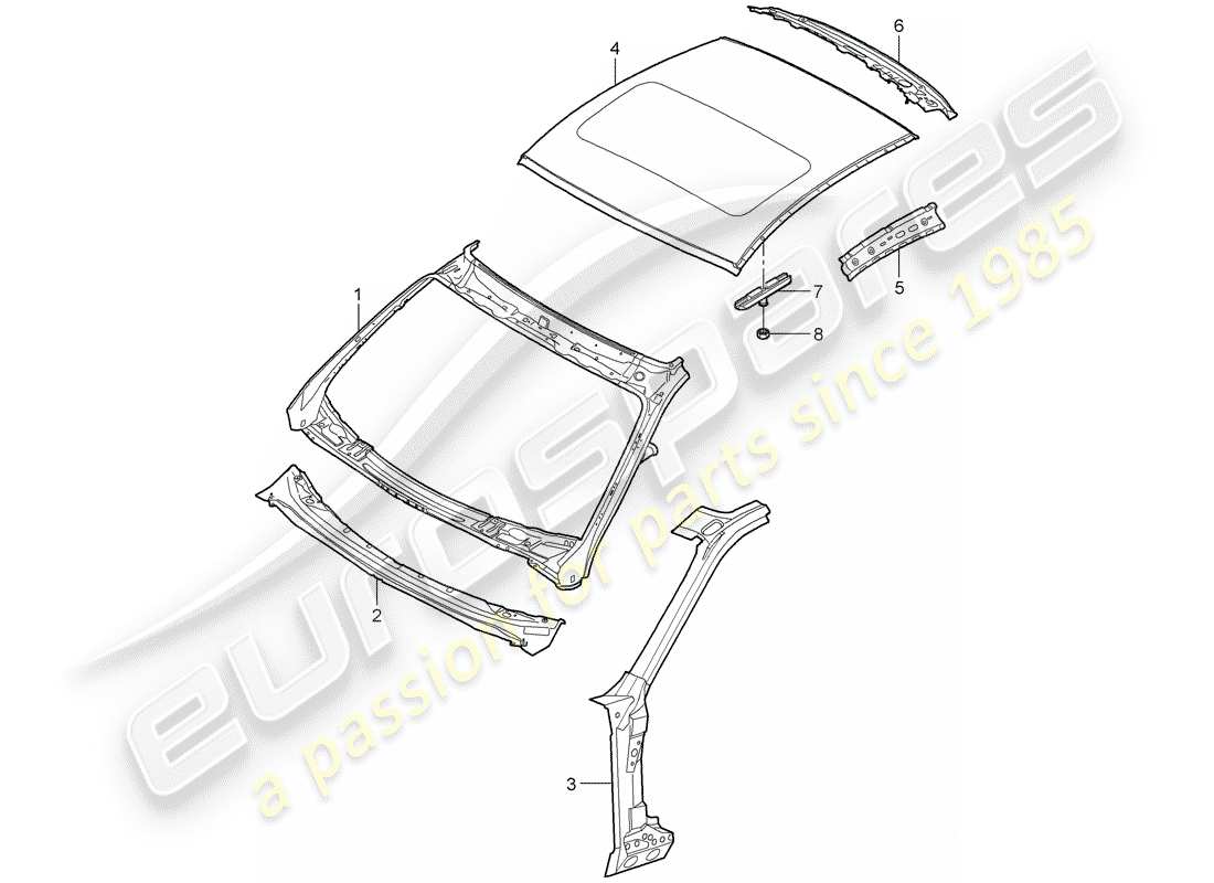 porsche 2007 (997-1 gt3) capucha diagrama de piezas
