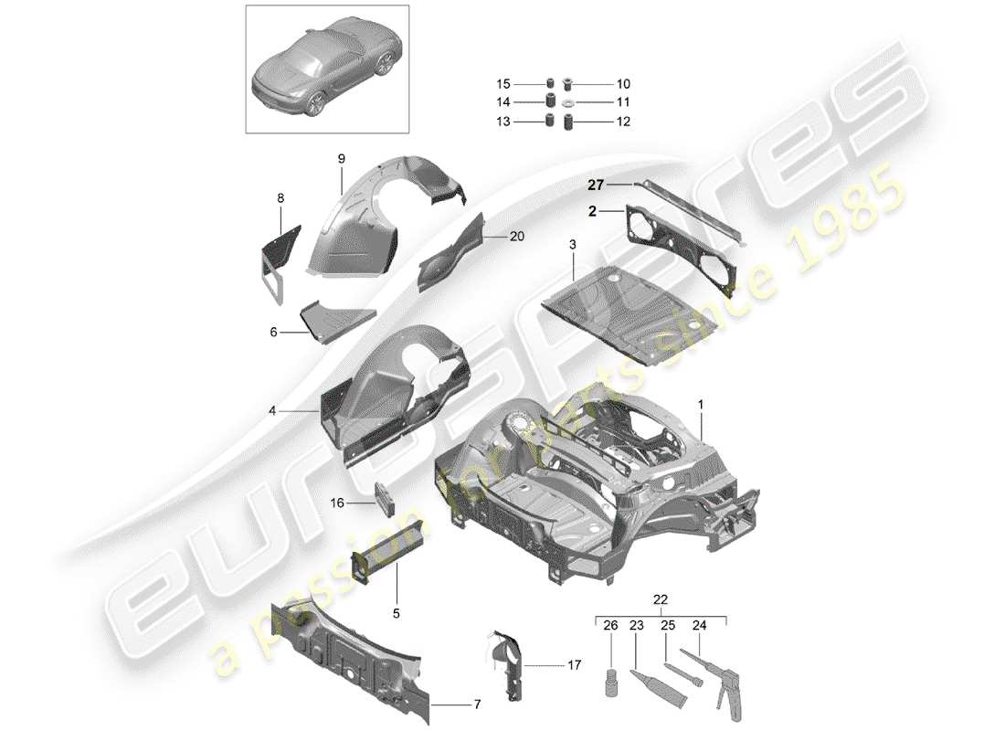 porsche 2014 (981 boxster) extremo posterior diagrama de piezas