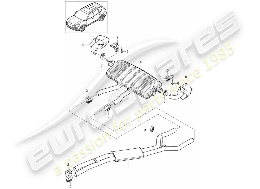 porsche 2012 (cayenne e2 92a) sistema de escape diagrama de piezas