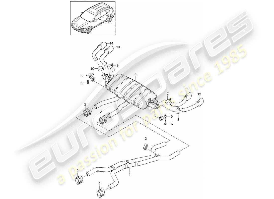 porsche 2016 (cayenne e2 92a) diagrama de piezas del sistema de escape