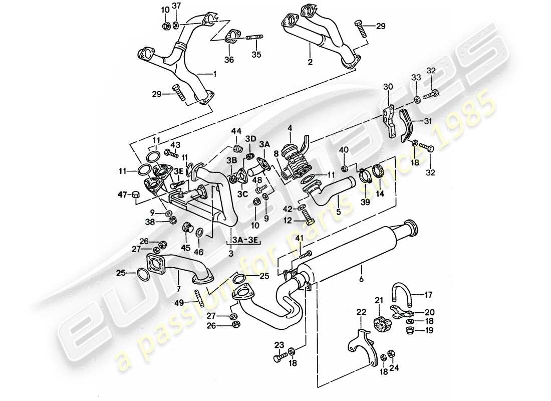 porsche 1991 (944) sistema de escape - silenciador de escape, delantero diagrama de piezas
