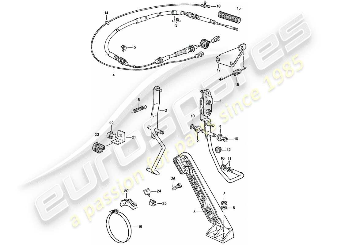 porsche 1986 (944) pedal del acelerador - cable del acelerador - para - transmisión automática diagrama de piezas