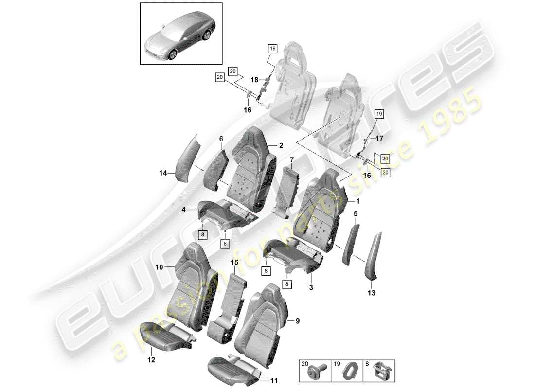 porsche panamera 971 (2017) asiento diagrama de piezas