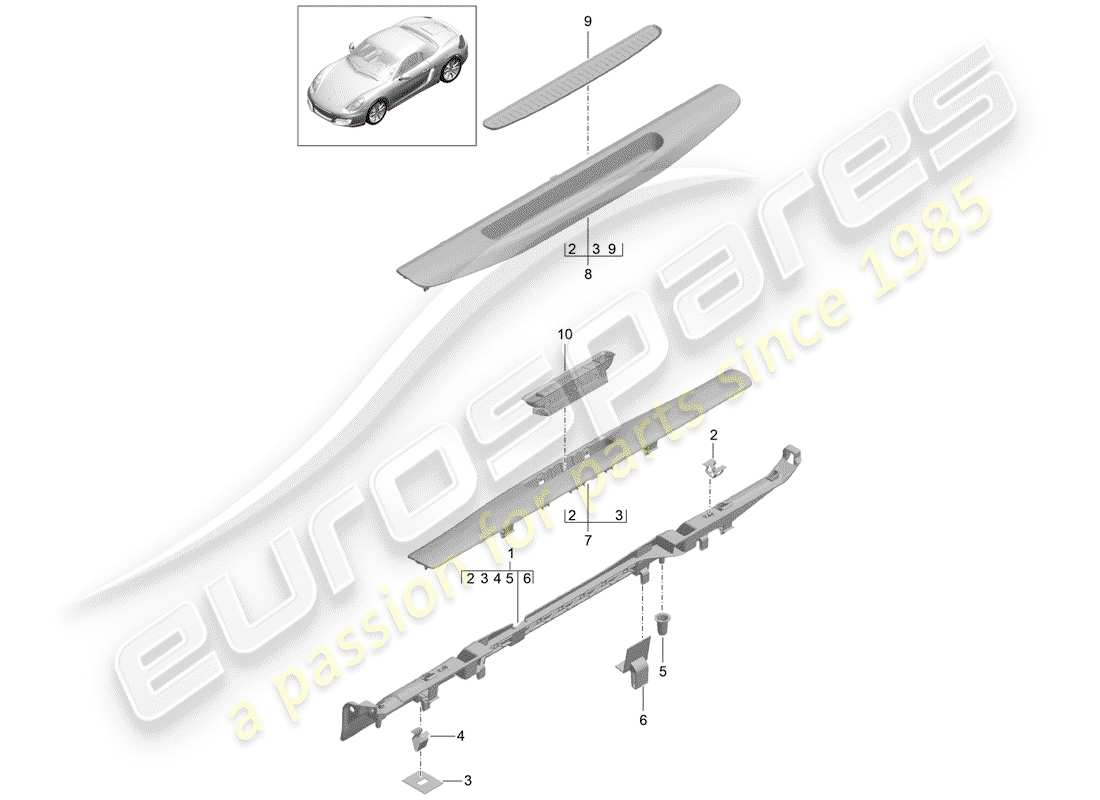 porsche 2014 (981 boxster) diagrama de piezas del revestimiento